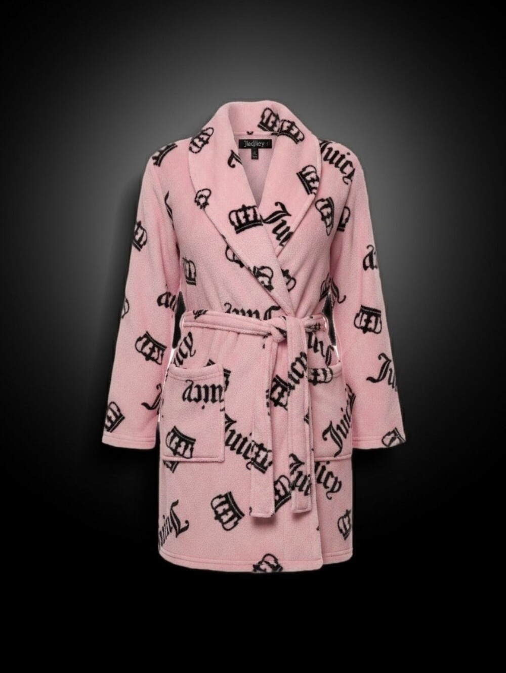 BUBBLE GUM PINK Juicy Couture Logo Fleece Robe with Black Print